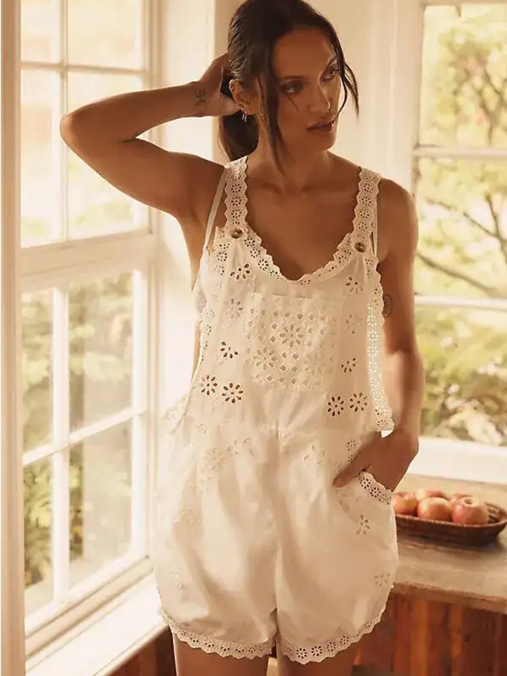 Anthropologie Cream Eyelet Lace Romper